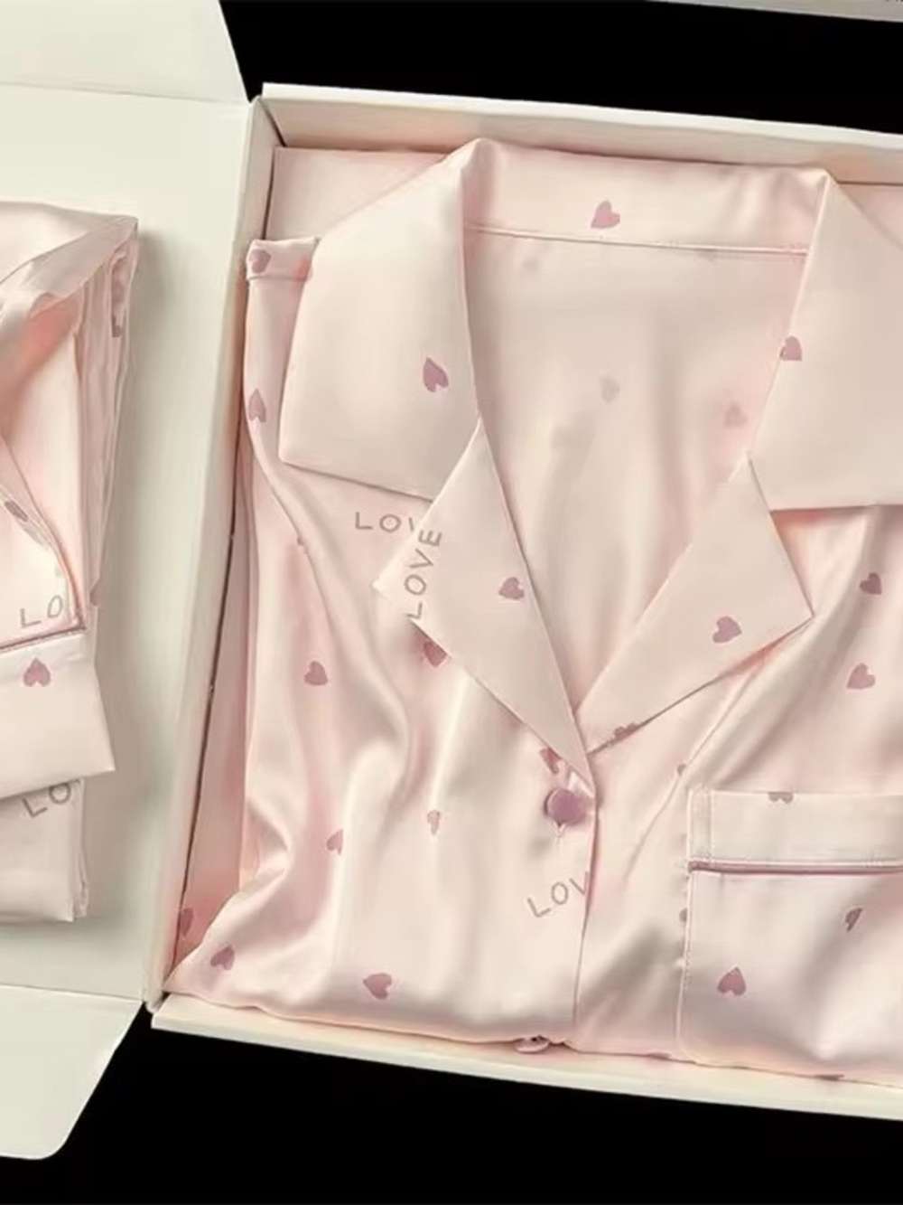 Love-Print Satin Pajama Top in Light Pink
